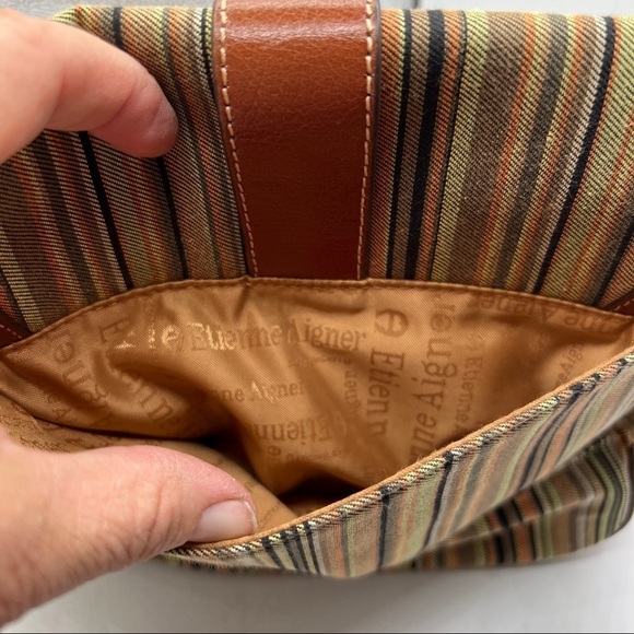 Etienne Aigner Multi Striped Canvas Foldover Shoulder Bag - Picture 8 of 10